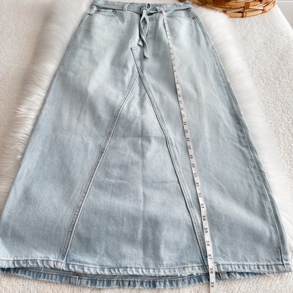 Levi’s Iconic Long Skirt Light Indigo Blue Denim Waist Tie - Picture 12 of 13
